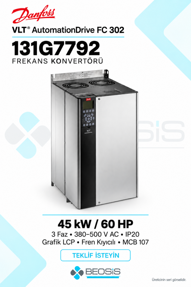 Danfoss 131G7792 VLT AutomationDrive FC 302 45 kW 380–500 V IP20 Grafik Panelli Motor Hız Kontrol Cihazı