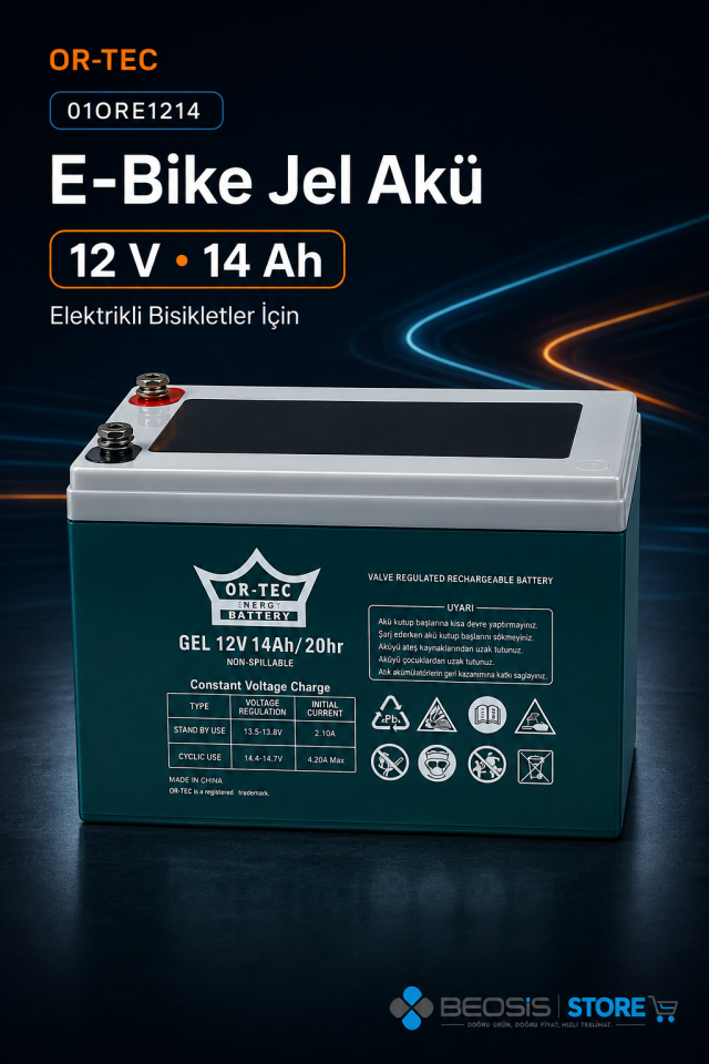 OR-TEC E-BİKE JEL AKÜ 01ORE1214 OR-TEC 12 V 14 Ah ELEKTRİKLİ JEL AKÜ