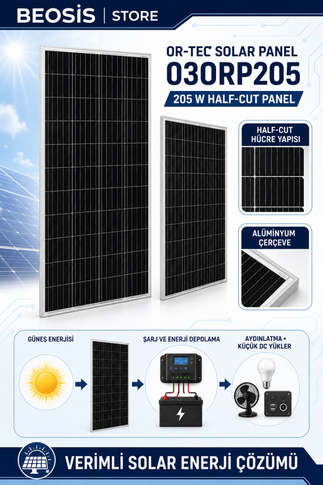 OR-TEC SOLAR PANEL 03ORP205 OR-TEC SOLAR HALF-CUT 205 W Panel