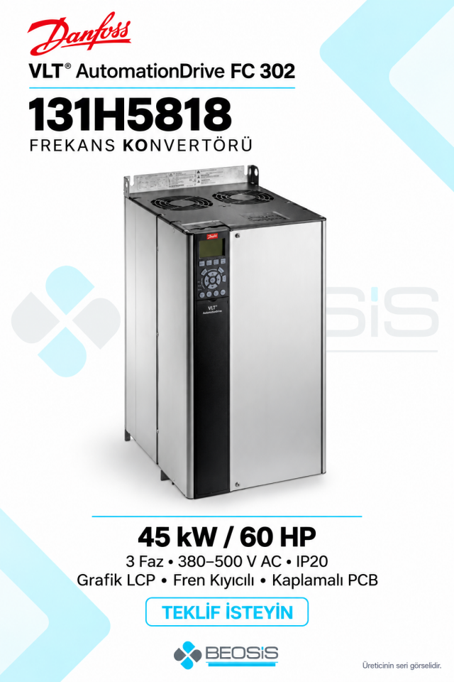 Danfoss 131H5818 VLT AutomationDrive FC 302 45 kW 380–500 V IP20 Grafik Panelli Motor Hız Kontrol Cihazı