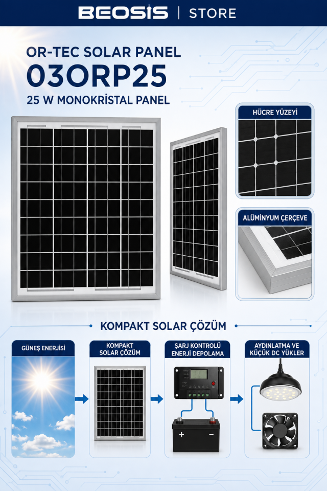 OR-TEC SOLAR PANEL 03ORP25 OR-TEC SOLAR MONOKRİSTAL 25 W PANEL