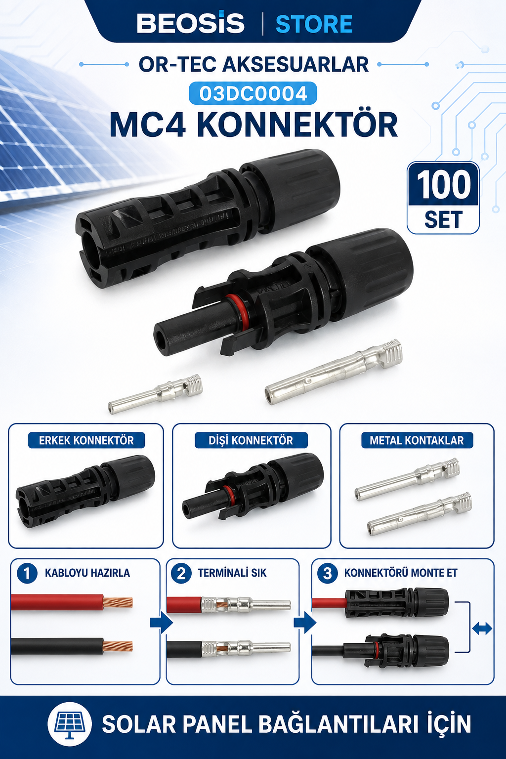 OR-TEC AKSESUARALAR 03DC0004 MC4 Konnektör 100 Set