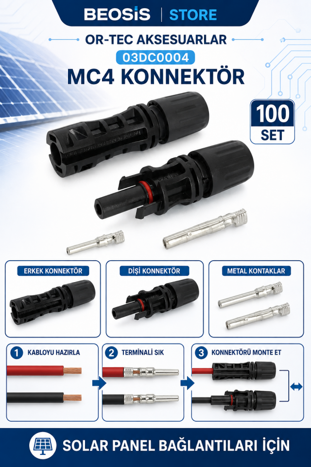 OR-TEC AKSESUARALAR 03DC0004 MC4 Konnektör 100 Set