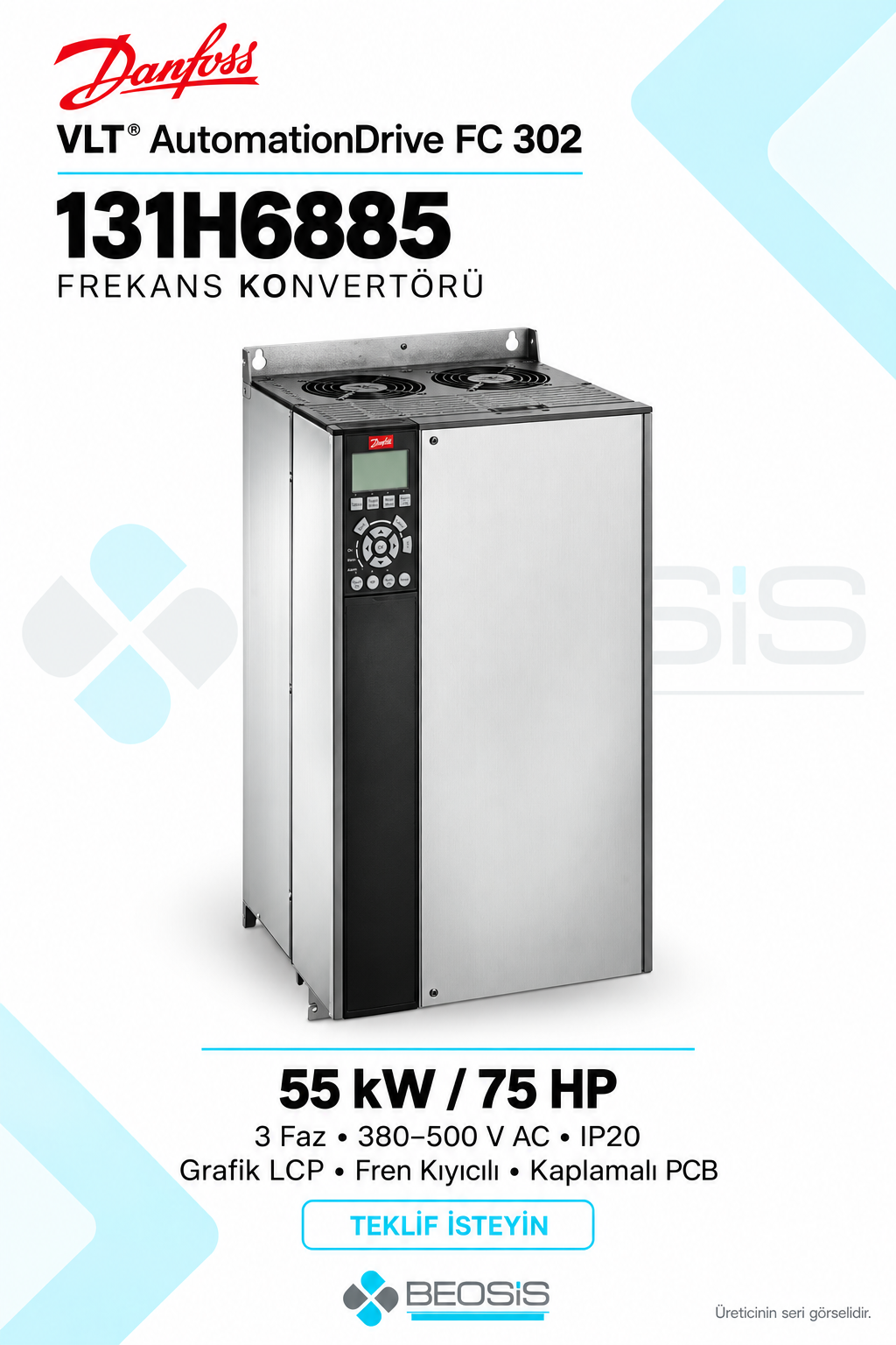 Danfoss 131H6885 VLT AutomationDrive FC 302 55 kW 380–500 V IP20 Grafik Panelli Motor Hız Kontrol Cihazı