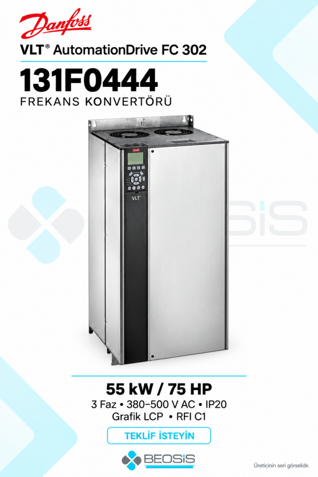 Danfoss 131F0444 VLT AutomationDrive FC 302 55 kW 380–500 V IP20 Grafik Panelli Motor Hız Kontrol Cihazı