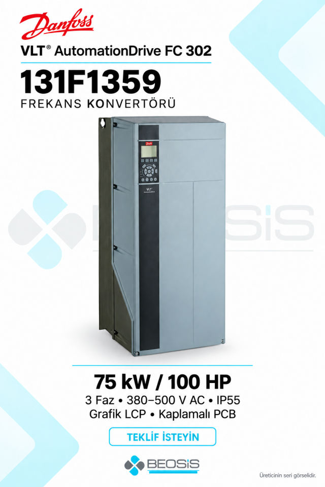 Danfoss 131F1359 VLT AutomationDrive FC 302 75 kW 380–500 V IP55 Grafik Panelli Motor Hız Kontrol Cihazı