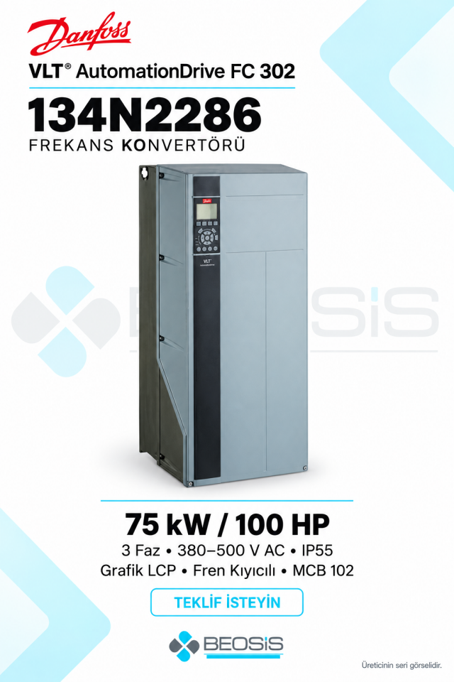 Danfoss 134N2286 VLT AutomationDrive FC 302 75 kW 380–500 V IP55 Grafik Panelli Motor Hız Kontrol Cihazı