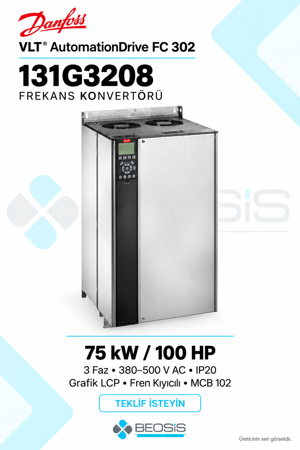 Danfoss 131G3208 VLT AutomationDrive FC 302 75 kW 380–500 V IP20 Grafik Panelli Motor Hız Kontrol Cihazı