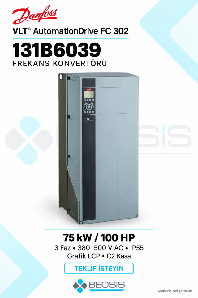 Danfoss 131B6039 VLT AutomationDrive FC 302 75 kW 380–500 V IP55 Grafik Panelli Motor Hız Kontrol Cihazı