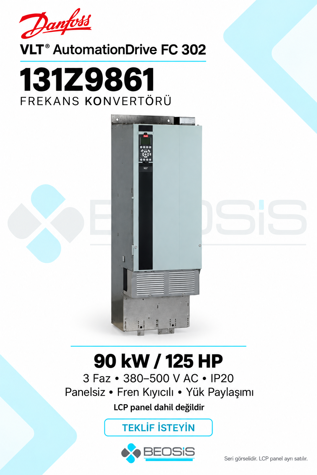 Danfoss 131Z9861 VLT AutomationDrive FC 302 90 kW 380–500 V IP20 Panelsiz Motor Hız Kontrol Cihazı