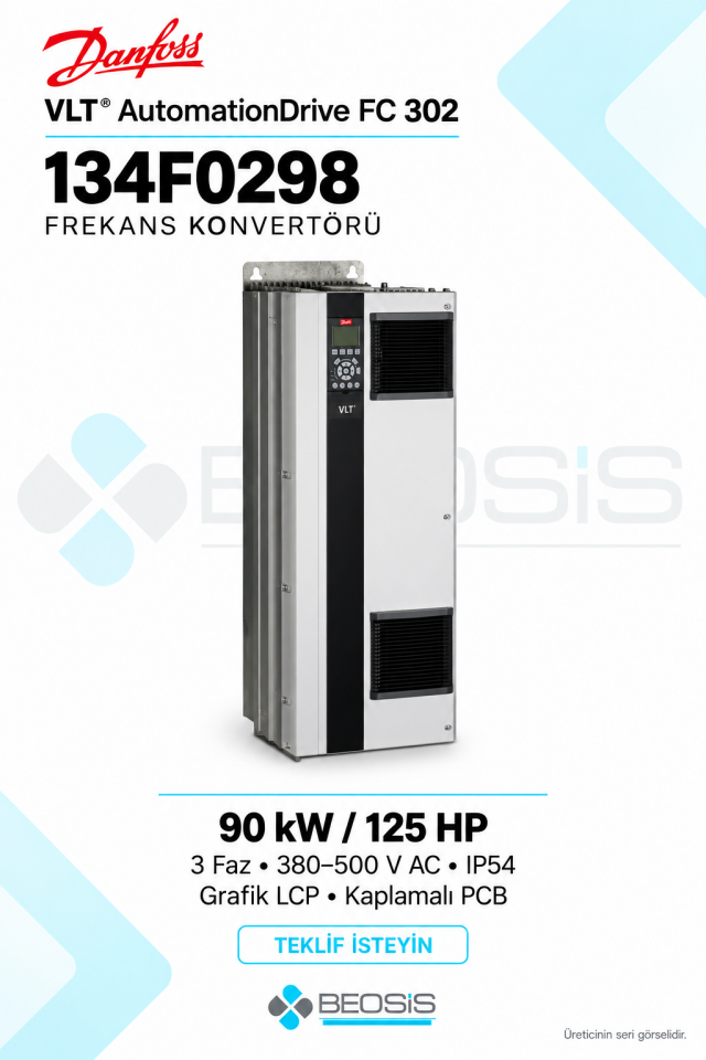 Danfoss 134F0298 VLT AutomationDrive FC 302 90 kW 380–500 V IP54 Grafik Panelli Motor Hız Kontrol Cihazı
