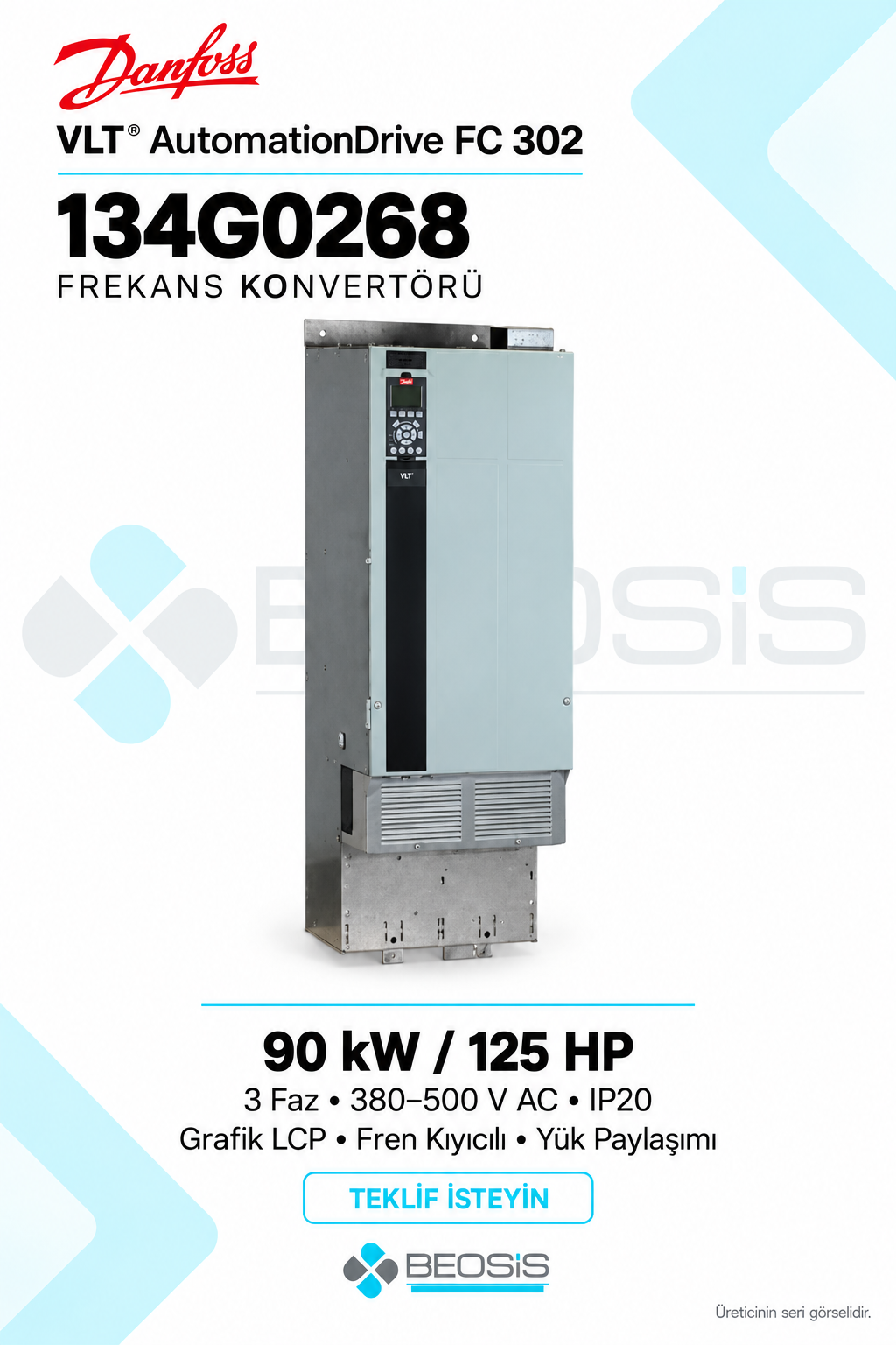 Danfoss 134G0268 VLT AutomationDrive FC 302 90 kW 380–500 V IP20 Grafik Panelli Motor Hız Kontrol Cihazı