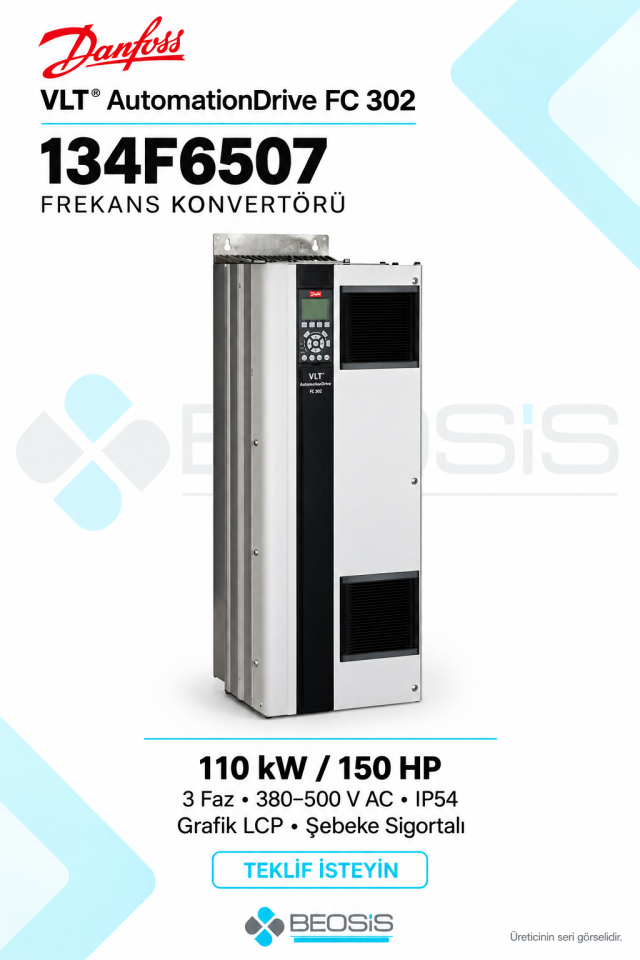 Danfoss 134F6507 VLT AutomationDrive FC 302 110 kW 380–500 V IP54 Grafik Panelli Motor Hız Kontrol Cihazı