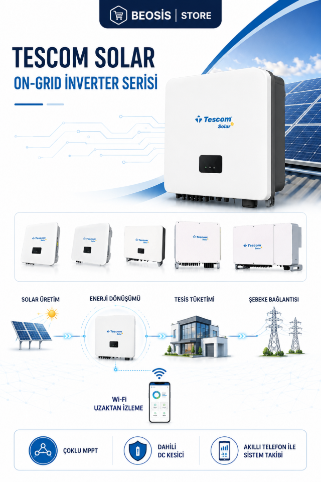 TESCOM INV3020NS İnverter SOLAR On-Grid 3 / 3P 20KW 2XMPPT WITH DC BREAKER+Wi-Fi MONITORING / SMARTPHONE APP INV3020NS
