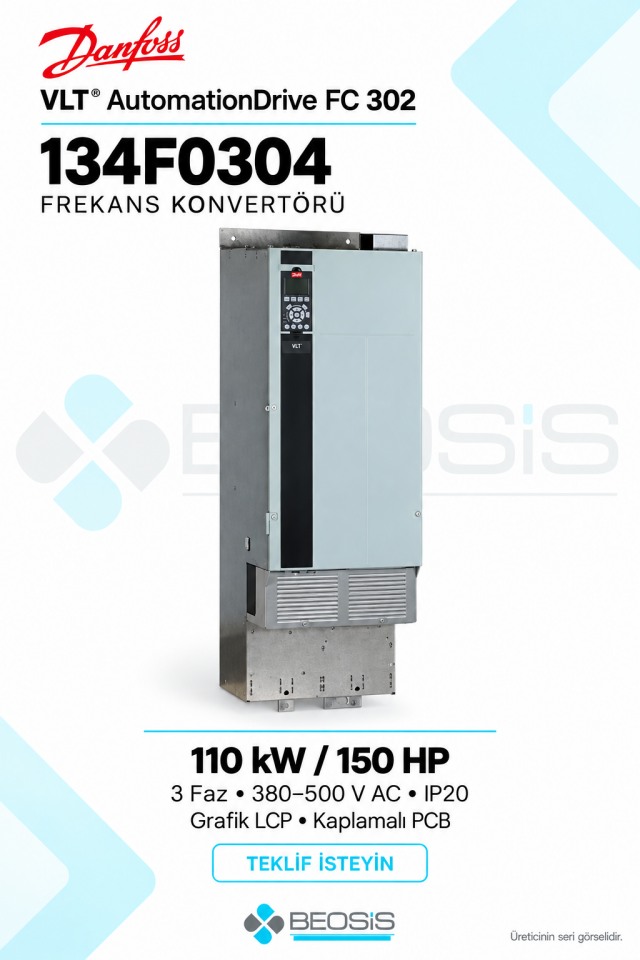 Danfoss 134F0304 VLT AutomationDrive FC 302 110 kW 380–500 V IP20 Grafik Panelli Motor Hız Kontrol Cihazı