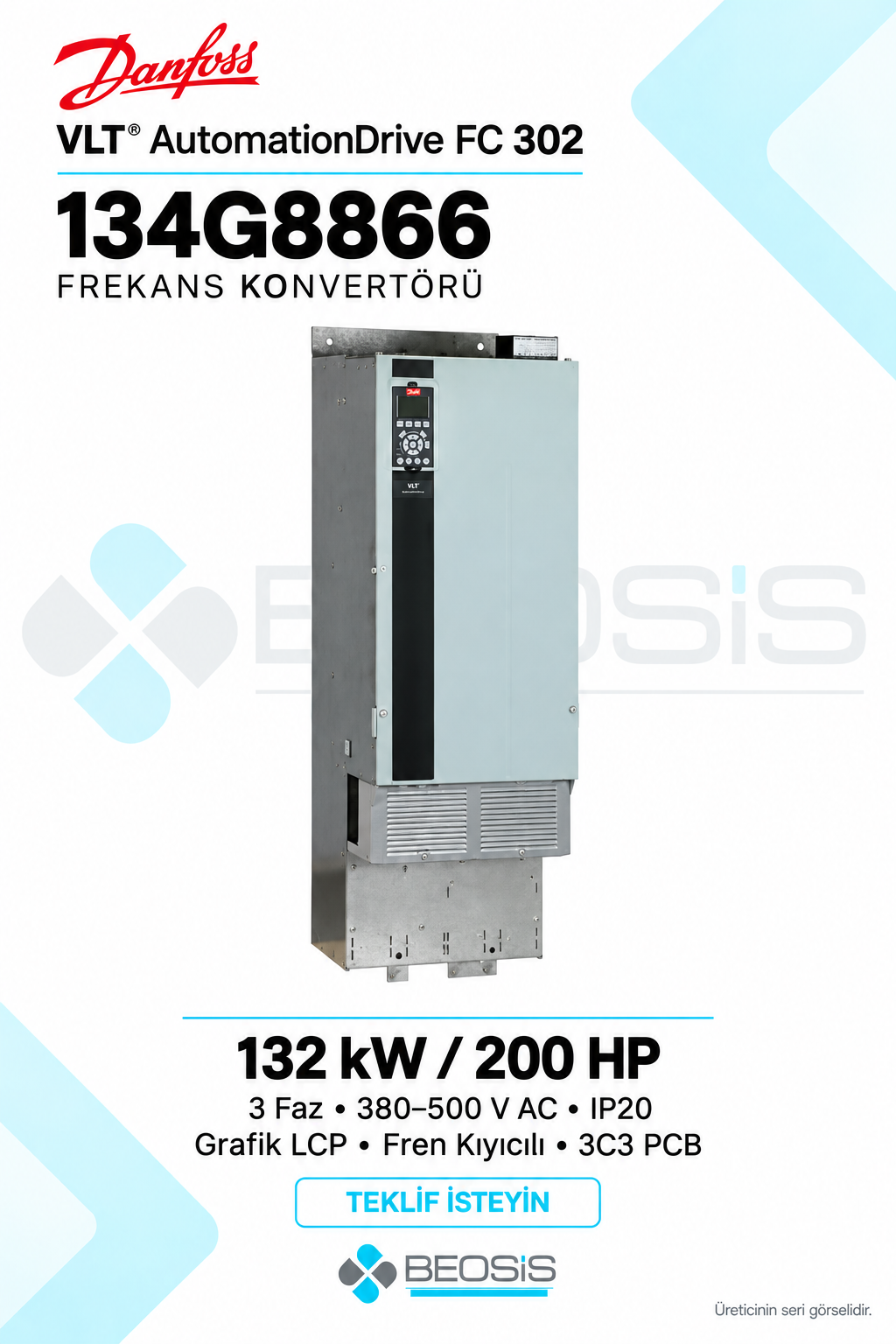 Danfoss 134G8866 VLT AutomationDrive FC 302 132 kW 380–500 V IP20 Grafik Panelli Motor Hız Kontrol Cihazı