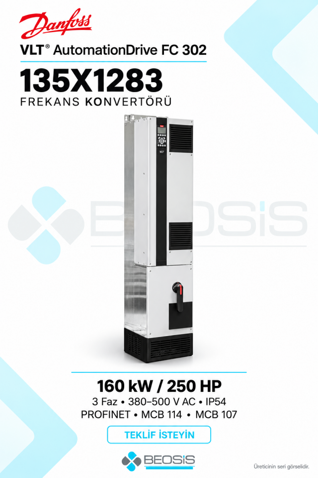Danfoss 135X1283 VLT AutomationDrive FC 302 160 kW 380–500 V IP54 Grafik Panelli Motor Hız Kontrol Cihazı