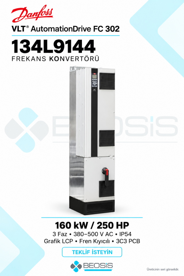 Danfoss 134L9144 VLT AutomationDrive FC 302 160 kW 380–500 V IP54 Grafik Panelli Motor Hız Kontrol Cihazı