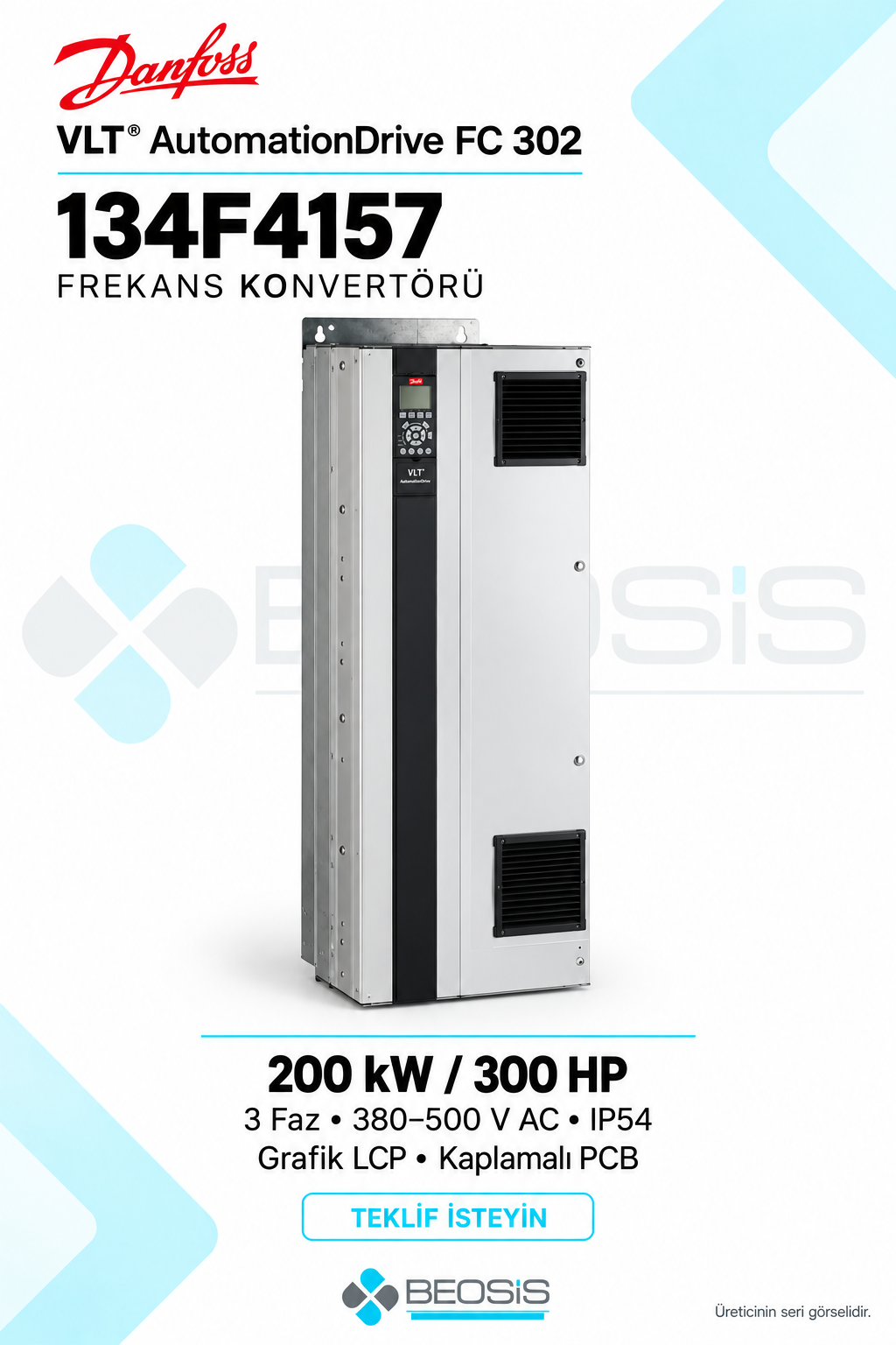 Danfoss 134F4157 VLT AutomationDrive FC 302 200 kW 380–500 V IP54 Grafik Panelli Motor Hız Kontrol Cihazı