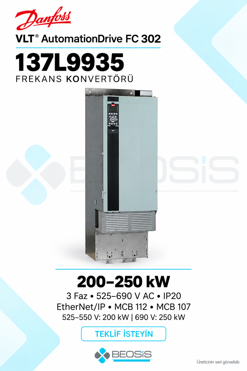 Danfoss 137L9935 VLT AutomationDrive FC 302 200–250 kW 525–690 V IP20 Grafik Panelli Motor Hız Kontrol Cihazı