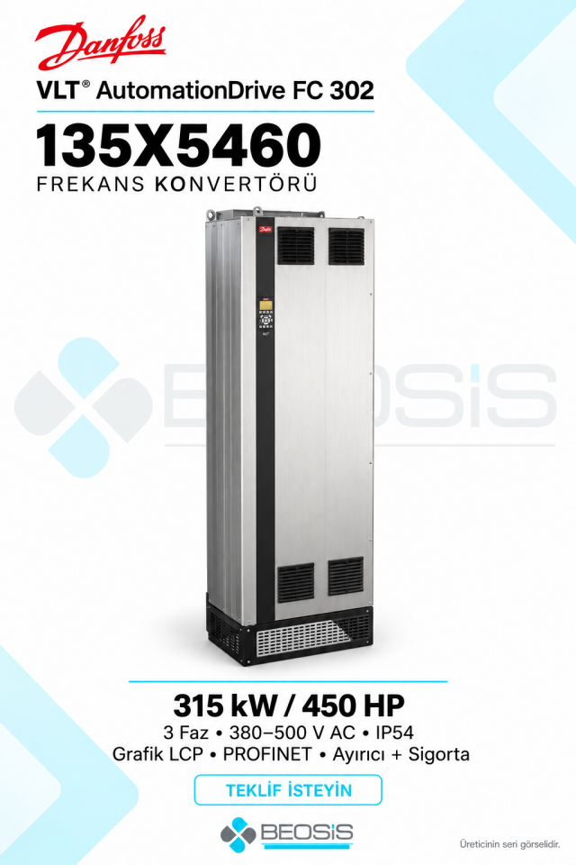 Danfoss 135X5460 VLT AutomationDrive FC 302 315 kW 380–500 V IP54 Grafik Panelli Motor Hız Kontrol Cihazı