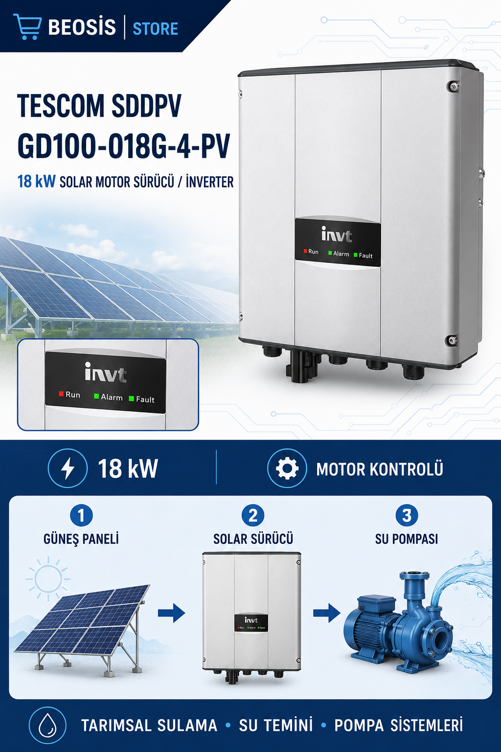 TESCOM SDDPV INVT GD100-018G-4-PV 18 kW SOLAR MOTOR Sürücü / İnverter