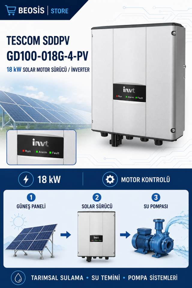 TESCOM SDDPV INVT GD100-018G-4-PV 18 kW SOLAR MOTOR Sürücü / İnverter