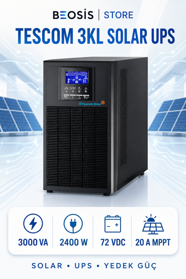 TESCOM 3KL SOLAR UPS 3000VA / 2400W 3KL, 72VDC 20A MPPT CHARGER
