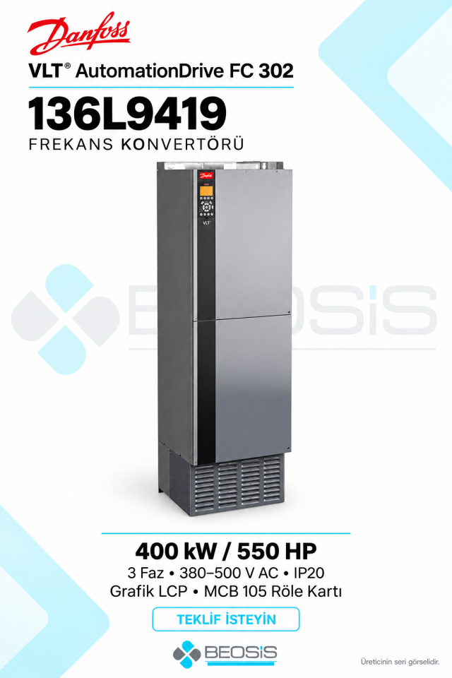 Danfoss 136L9419 VLT AutomationDrive FC 302 400 kW 380–500 V IP20 Grafik Panelli Motor Hız Kontrol Cihazı