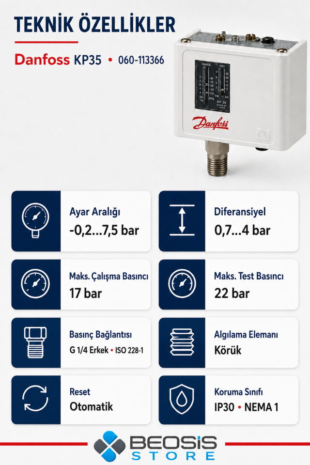 DANFOSS 060-113366 KP35 (0.2/7.5 BAR) PRESOSTAT