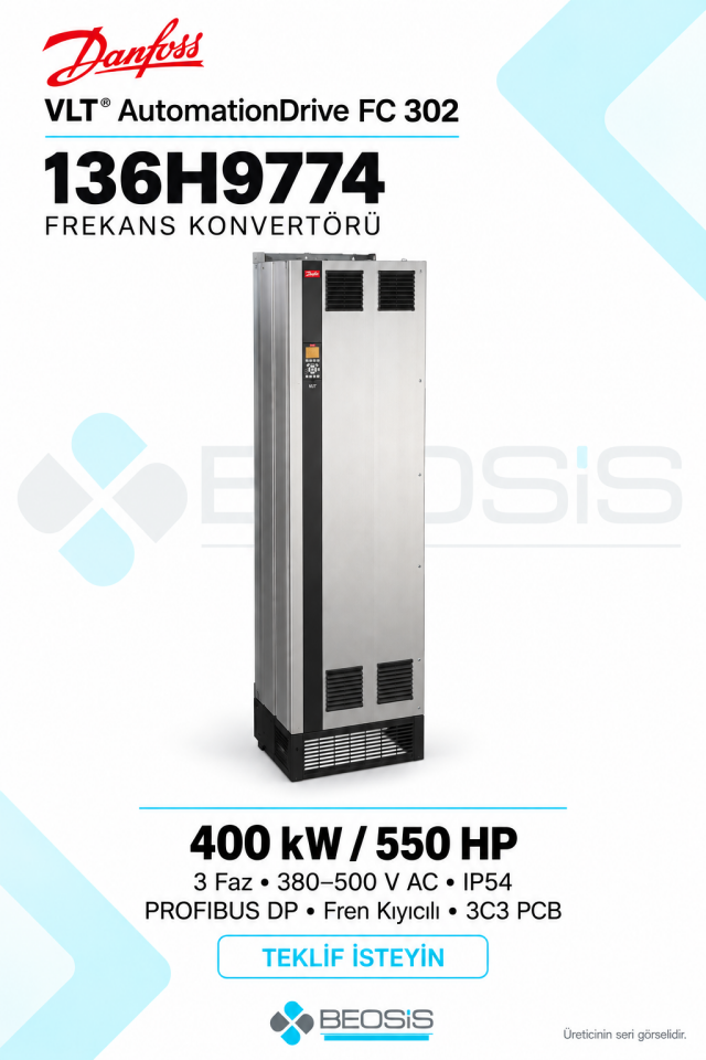 Danfoss 136H9774 VLT AutomationDrive FC 302 400 kW 380–500 V IP54 Grafik Panelli Motor Hız Kontrol Cihazı
