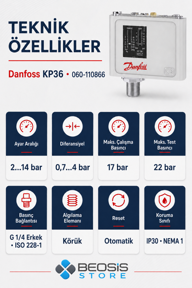 DANFOSS 060-110866 KP36 (2/14 BAR) PRESOSTAT