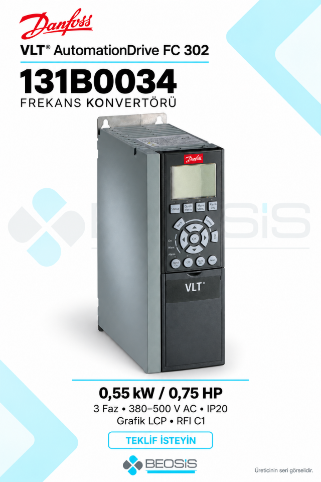 Danfoss 131B0034 VLT AutomationDrive FC 302 0,55 kW 380–500 V IP20 Grafik Panelli Motor Hız Kontrol Cihazı