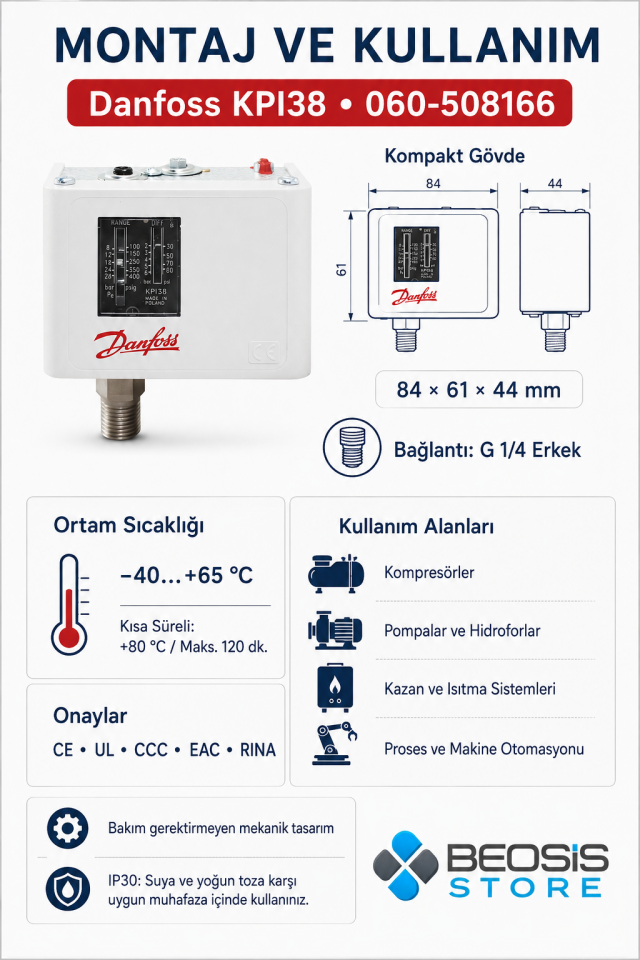 DANFOSS 060-508166 KPI38 (8-28 BAR) PRESOSTAT