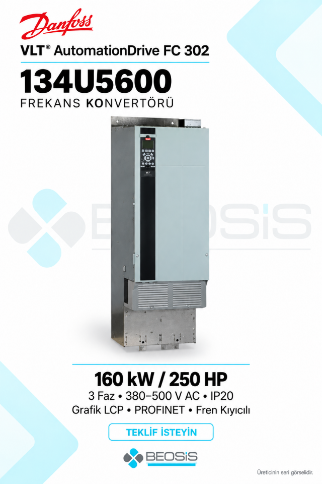 Danfoss 134U5600 VLT AutomationDrive FC 302 160 kW 380–500 V IP20 Grafik Panelli Motor Hız Kontrol Cihazı
