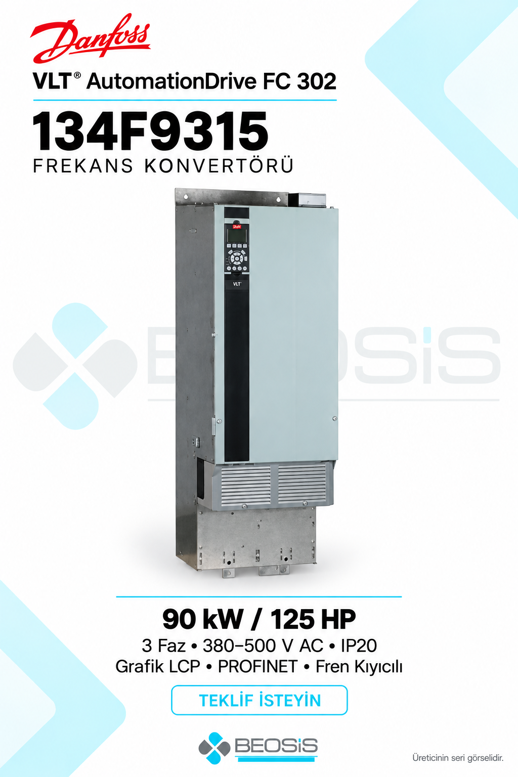 Danfoss 134F9315 VLT AutomationDrive FC 302 90 kW 380–500 V IP20 Grafik Panelli Motor Hız Kontrol Cihazı