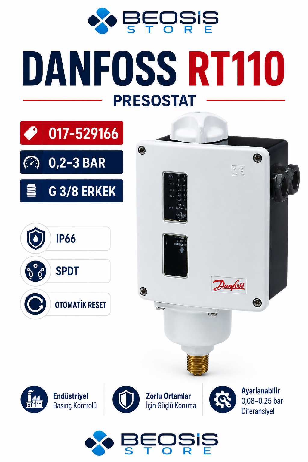 DANFOSS 017-529166 RT110 (0.2/3 BAR) PRESOSTAT