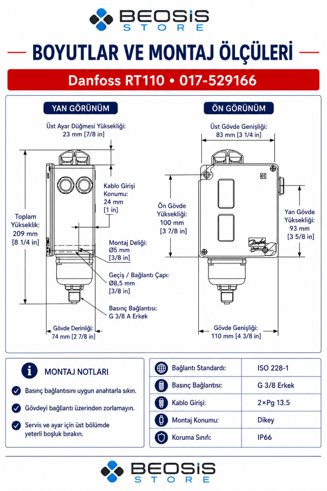 DANFOSS 017-529166 RT110 (0.2/3 BAR) PRESOSTAT