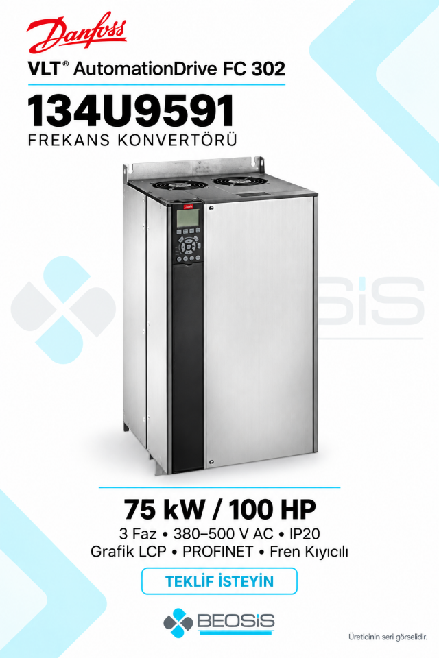 Danfoss 134U9591 VLT AutomationDrive FC 302 75 kW 380–500 V IP20 Grafik Panelli Motor Hız Kontrol Cihazı