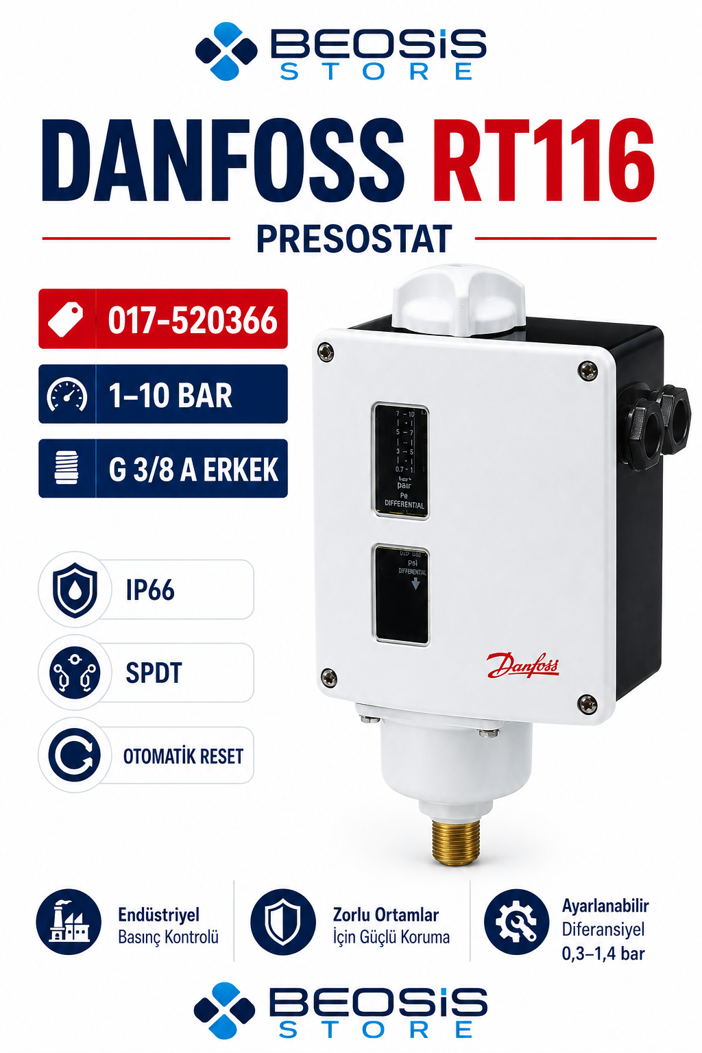 DANFOSS 017-520366 RT116 (1/10 BAR) PRESOSTAT