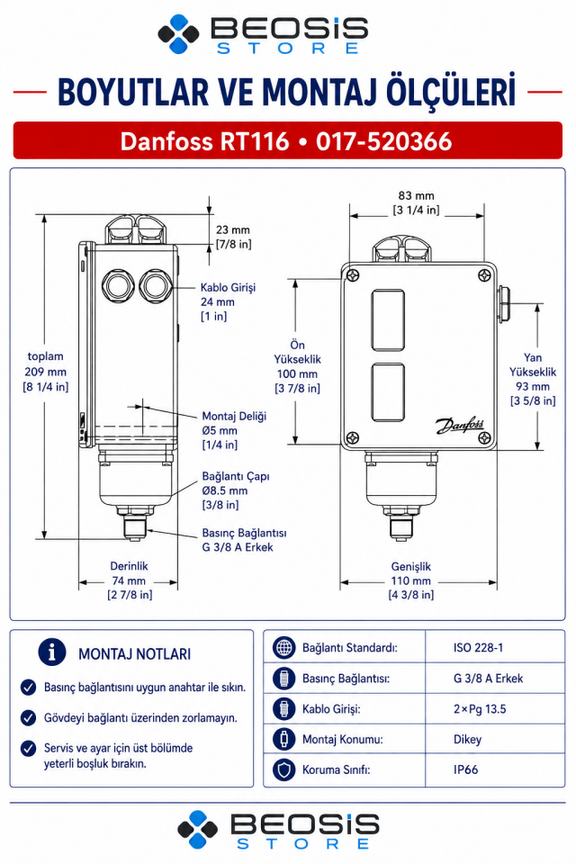 DANFOSS 017-520366 RT116 (1/10 BAR) PRESOSTAT