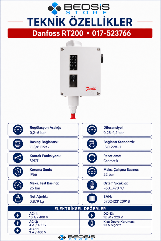 DANFOSS 017-523766 RT200 (0.2/6 BAR) PRESOSTAT