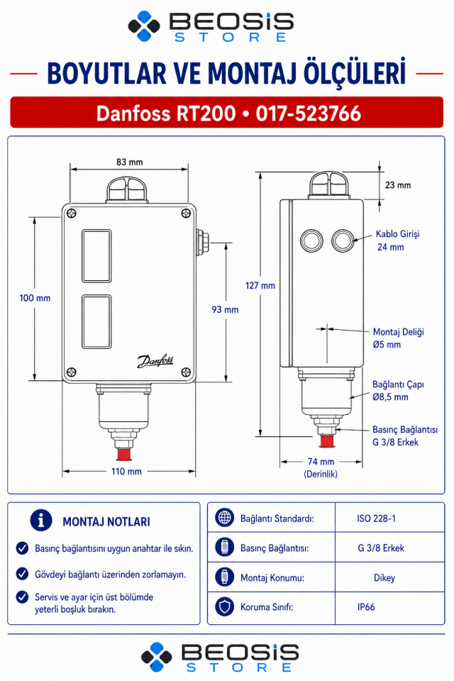 DANFOSS 017-523766 RT200 (0.2/6 BAR) PRESOSTAT