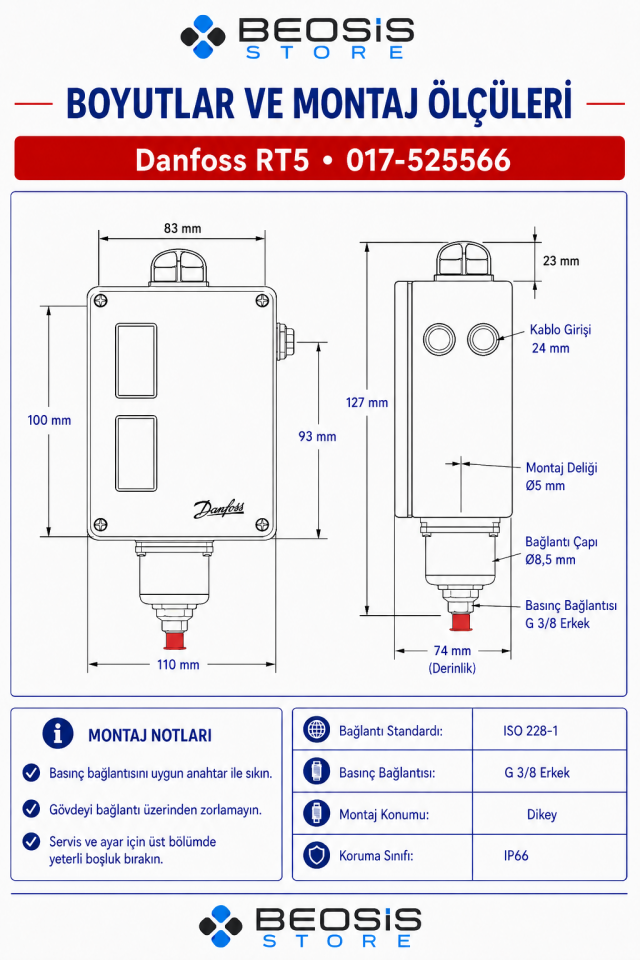 DANFOSS 017-525566 RT5 (4/17 BAR) PRESOSTAT