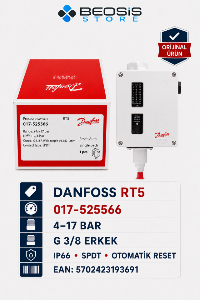 DANFOSS 017-525566 RT5 (4/17 BAR) PRESOSTAT