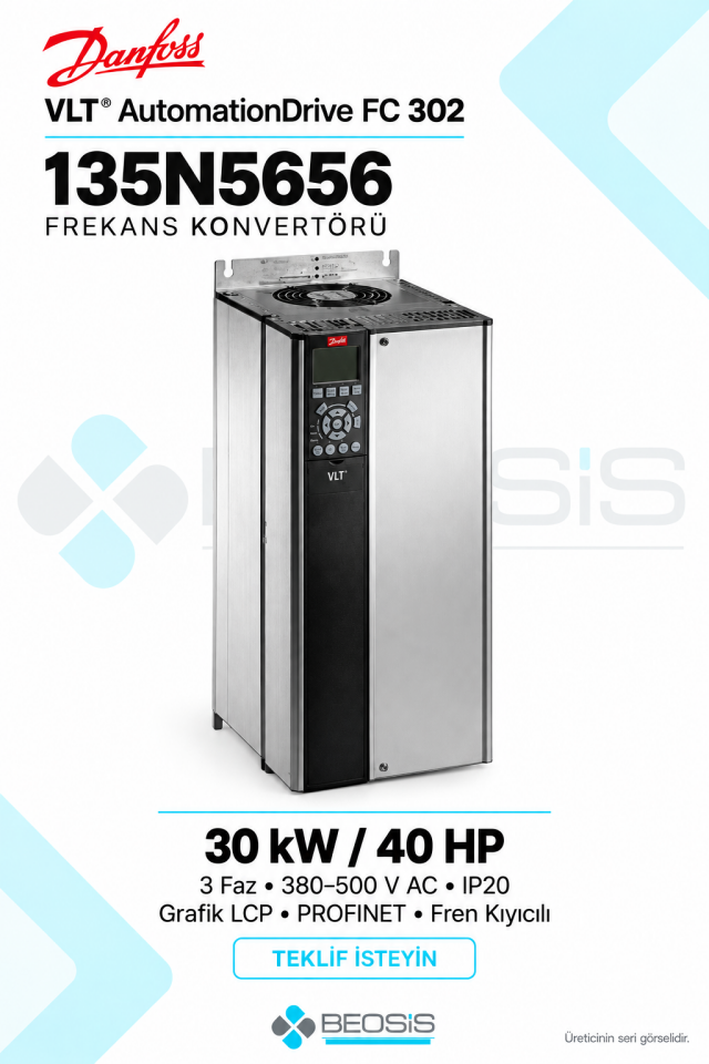 Danfoss 135N5656 VLT AutomationDrive FC 302 30 kW 380–500 V IP20 Grafik Panelli Motor Hız Kontrol Cihazı