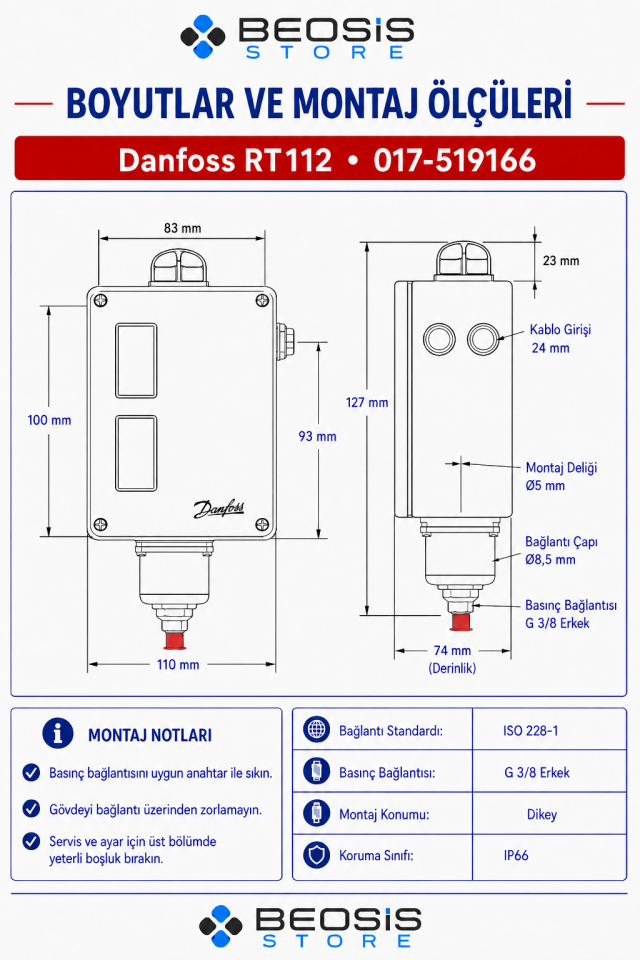 DANFOSS 017-519166 RT112 (0.1/1.1 BAR) PRESOSTAT