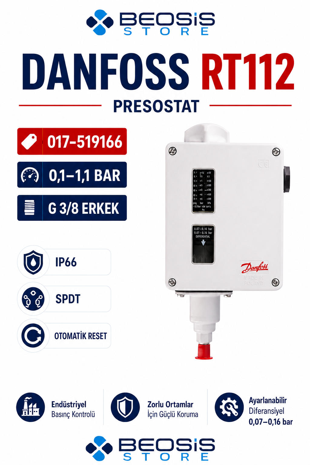 DANFOSS 017-519166 RT112 (0.1/1.1 BAR) PRESOSTAT