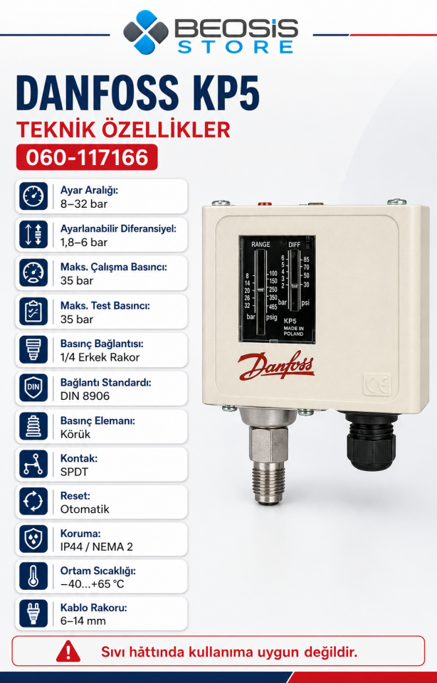 DANFOSS 060-117166 KP5 (8/32 BAR) PRESOSTAT