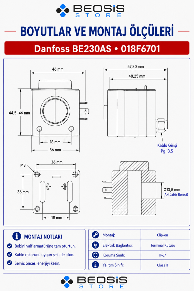 DANFOSS 018F6701 220-230V AC 12W BOBİN